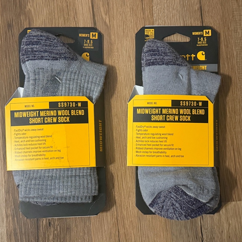 Carhartt Midweight Merino Wool Blend Crew Socks - Gray & Blue 2 sets of 1 each